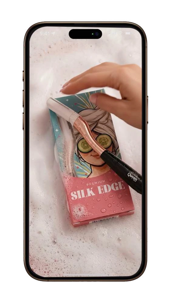 A product demonstration for a pink razor package
