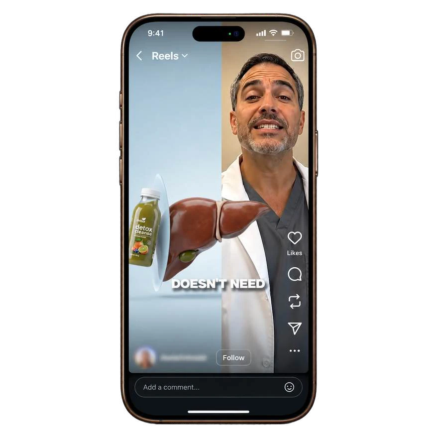 An AI UGC presenter talking to camera